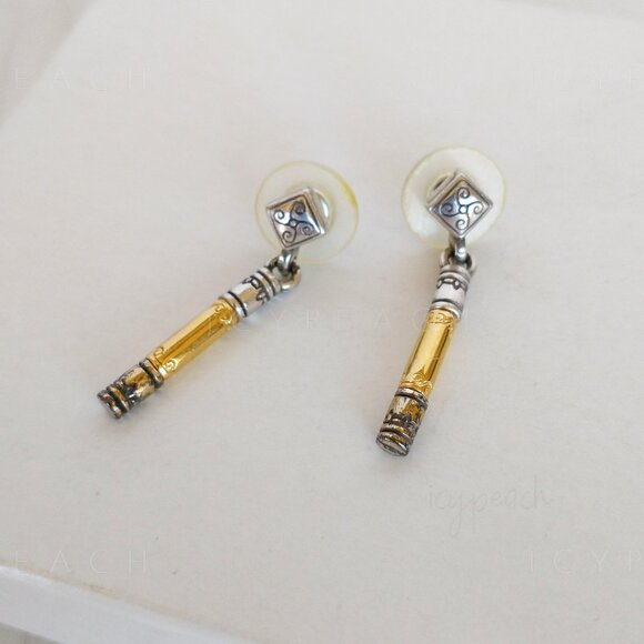 Brighton Esmeralda Bar Drop Earrings Two Tone Pierced Post Retired 2002 Classic - Picture 9 of 12
